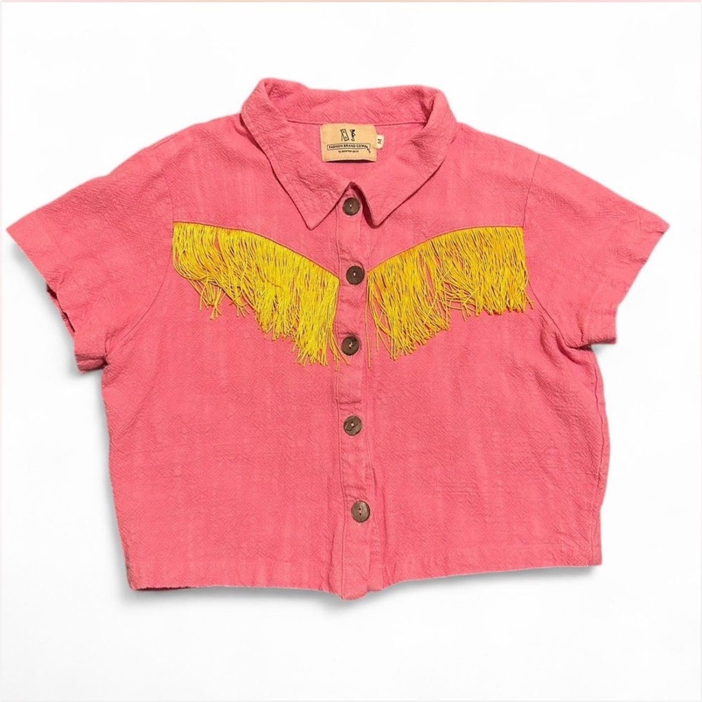Pink Fashion Brand Company Linen Fringe Blouse